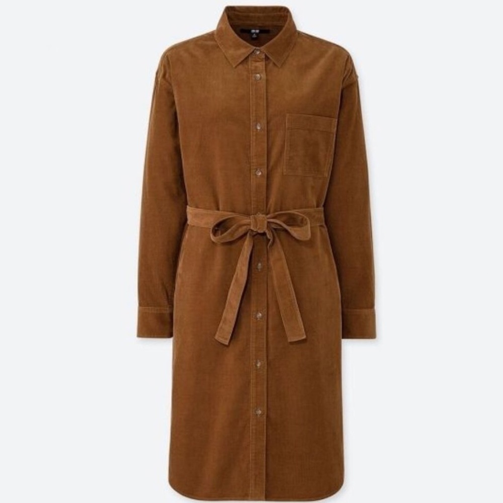 Brown Corduroy, long sleeve shirt dress by Uniqlo